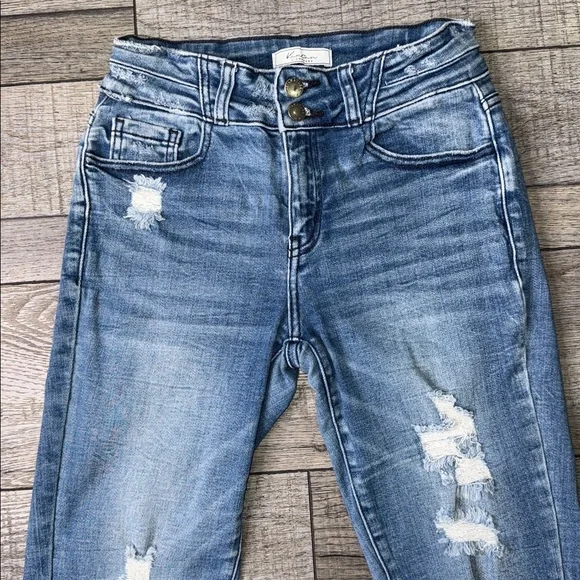 KanCan Mid-Rise Ankle Skinny Blue Distressed Jeans - Picture 3 of 9